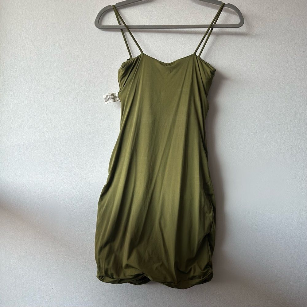 Maygel Coronel Estribo Appliquéd Ruched Stretch-Jersey Mini Dress in Olive Green - Picture 10 of 10